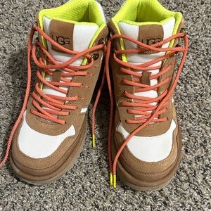 UGG women Tan and White Boots with Orange Laces